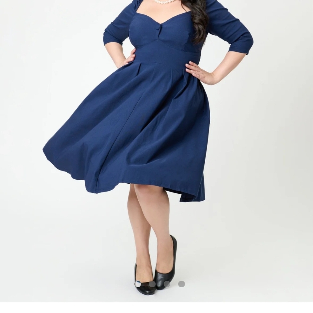 Unique Vintage Navy Swing Dress